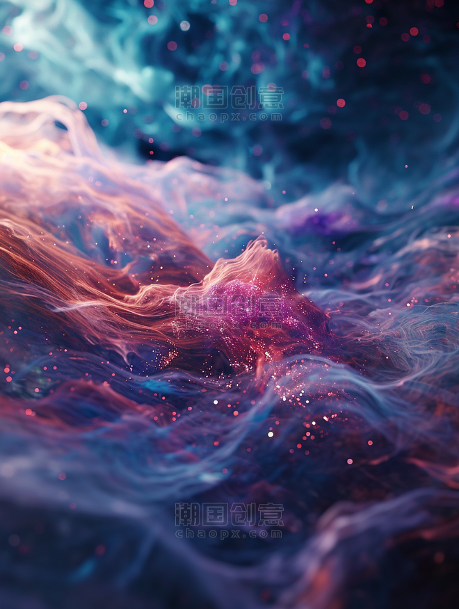 创意五彩斑斓烟雾抽象科幻粒子粉蓝色感画面背景1