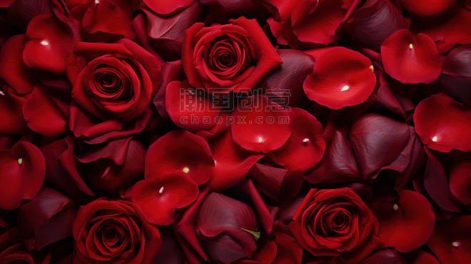 创意情人节浪漫花瓣红玫瑰花瓣平铺图素材