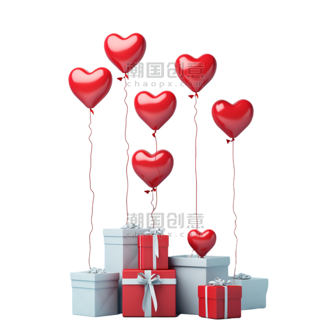 创意ai情人节礼物礼盒爱心气球元素立体免扣图案