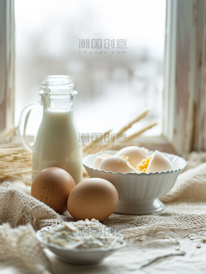 创意营养健康早餐鸡蛋牛奶生鲜食物美食