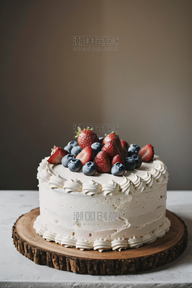创意一个水果草莓蓝莓奶油生日蛋糕摄影图片7