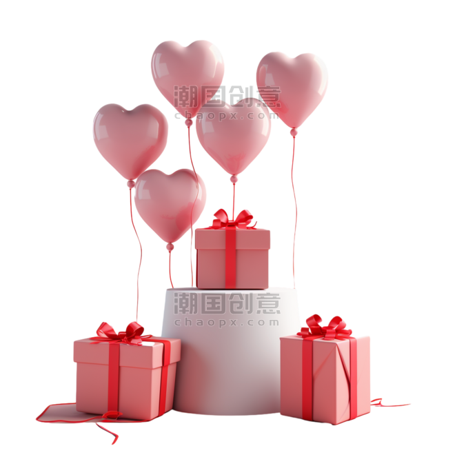创意3d情人节礼物礼盒爱心气球元素立体免扣图案
