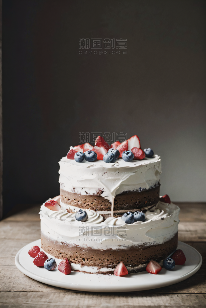创意一个水果奶油生日蛋糕摄影图4