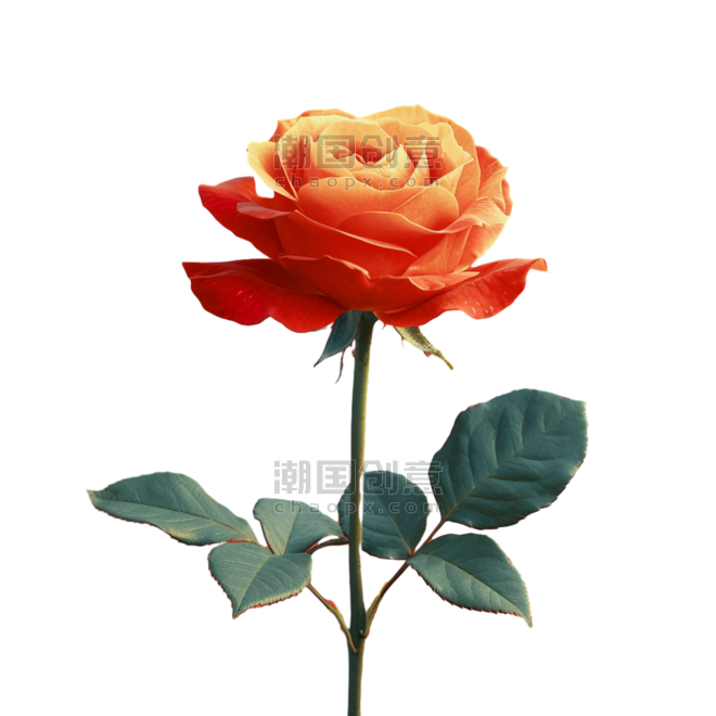 创意橘色玫瑰花蔷薇花植物情人节免抠素材可爱png