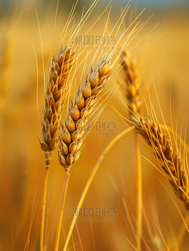创意秋天金黄的麦穗特写丰收小麦植物农作物