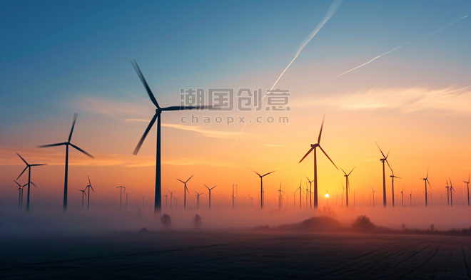 创意清洁能源风力发电4新能源夕阳落日风车