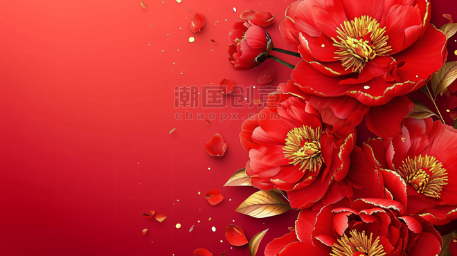 创意春节红色牡丹植物喜庆花开富贵背景6