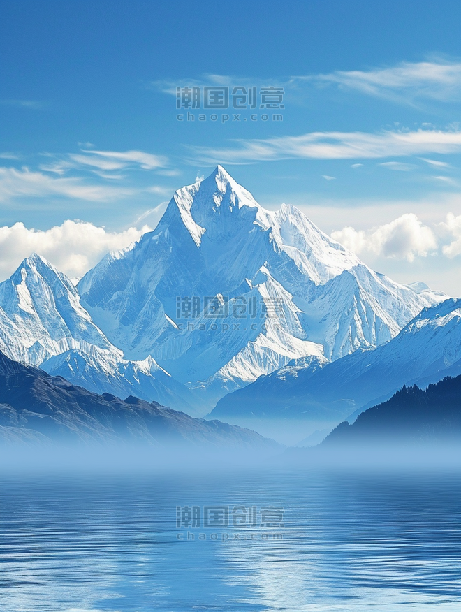 创意自然风景雪山高山的全景视图