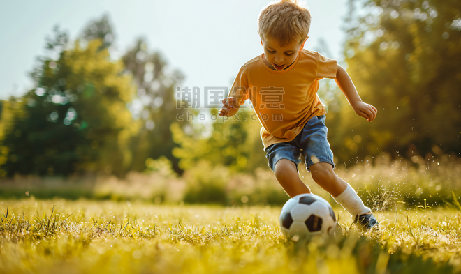 创意草地上踢足球的小男孩4运动儿童人物