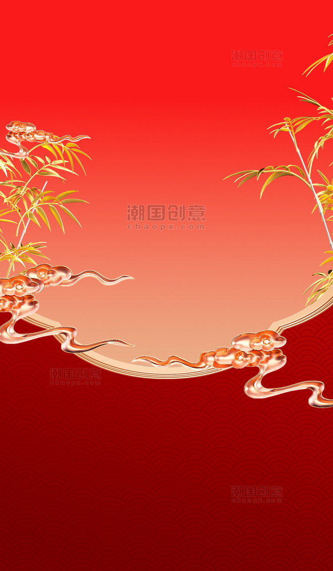 新年春节红包封面金色竹子开门红销售业绩喜报红色大气背景