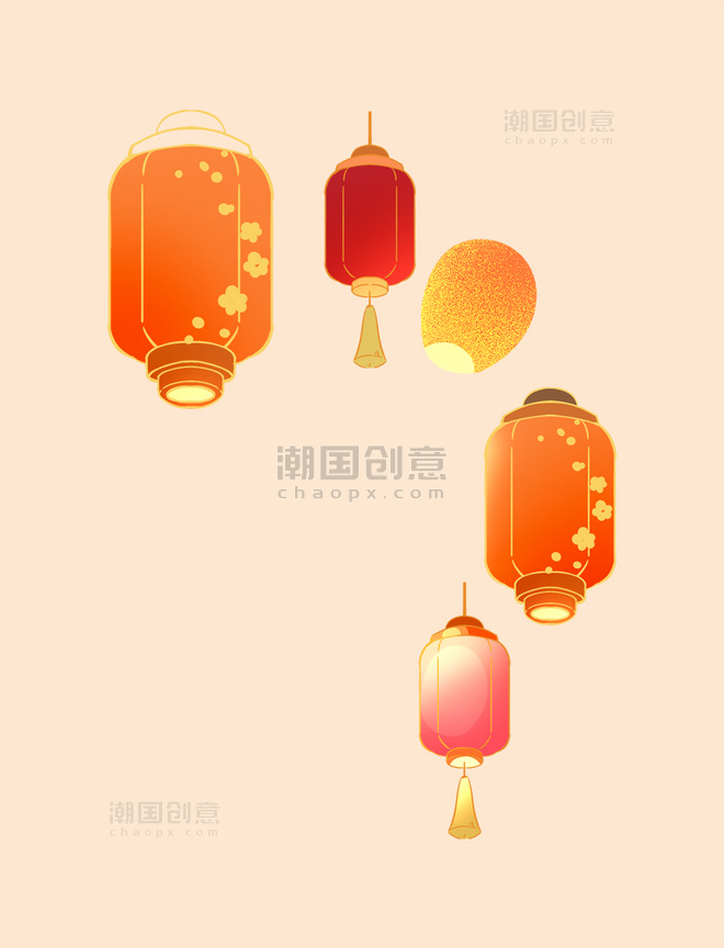 元宵节中国风手绘插画灯笼元素
