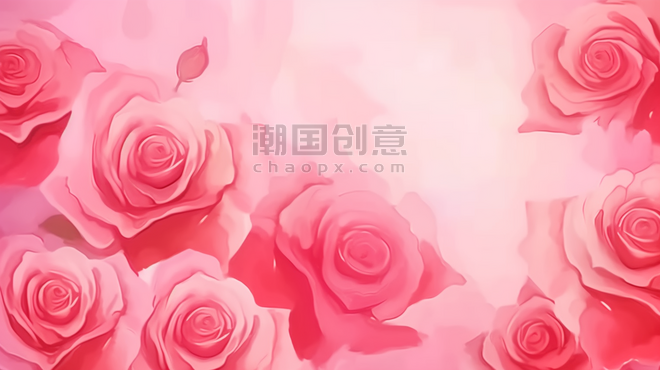 创意浪漫情人节清新春天粉色水粉质感玫瑰底纹背景