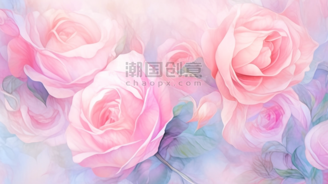创意清新浪漫情人节春天粉色水粉质感玫瑰底纹背景