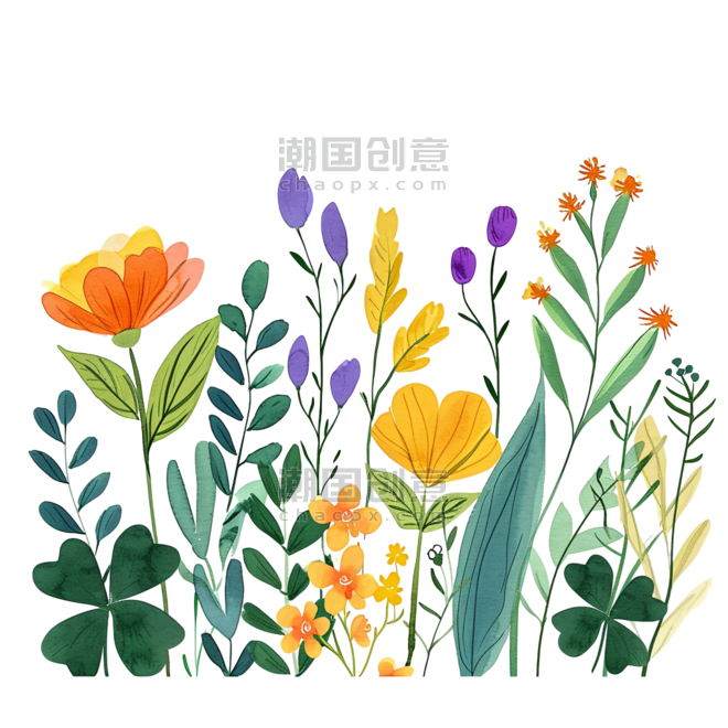 创意春天花草植物花朵手绘元素插画