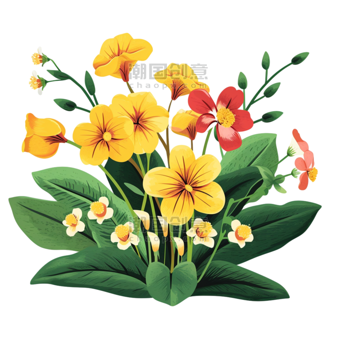 创意春天手绘黄色春季花朵小花免抠元素