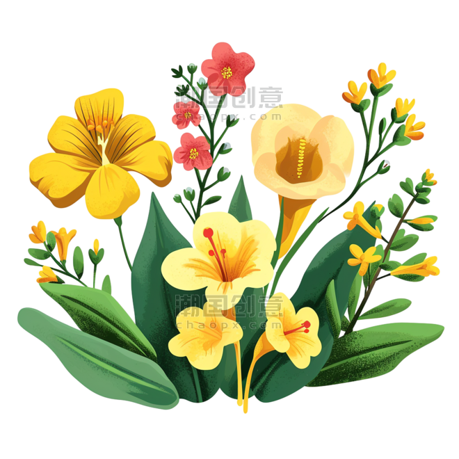 创意手绘春天黄色小花春季花朵免抠元素