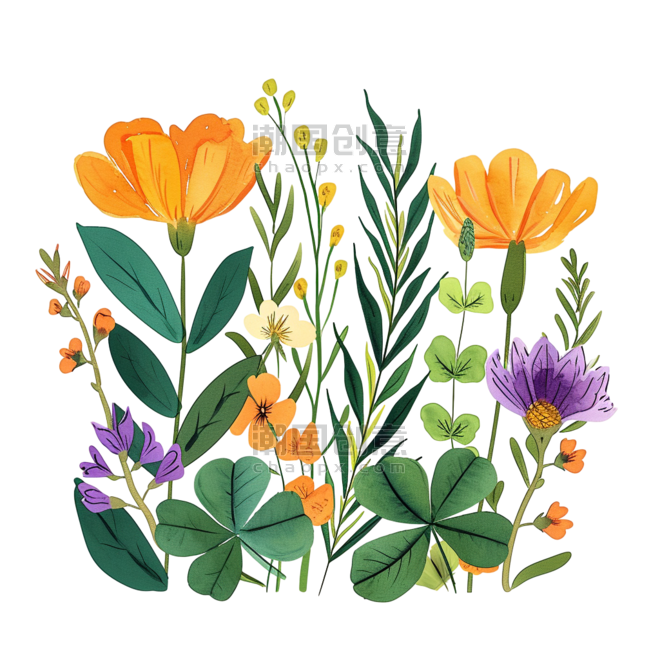 创意花草植物花朵春天手绘元素插画