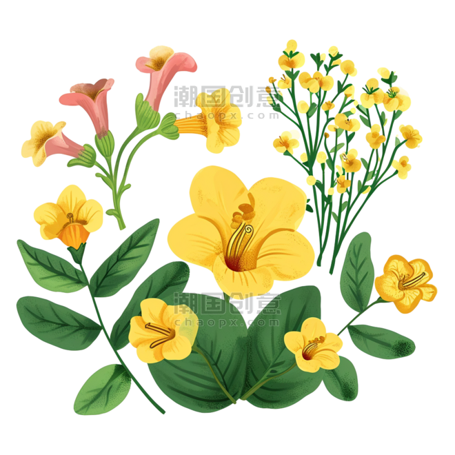 创意小花春天黄色春季花朵手绘免抠元素
