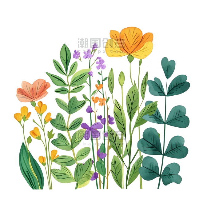 创意花草植物手绘元素春季花朵春天插画