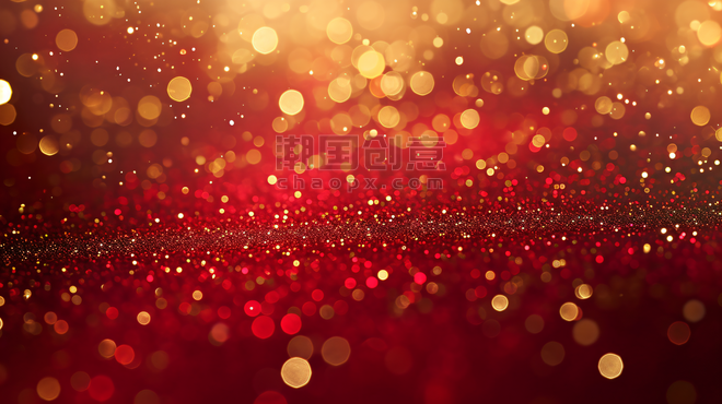 创意新年春节中式喜庆红色闪光金粉光晕光斑背景20