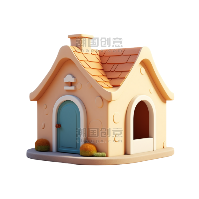 创意简单小巧狗窝卡通木屋房屋元素立体免抠图案