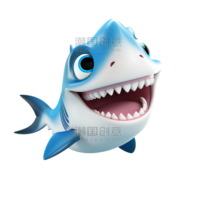 创意3d可爱卡通大白鲨鲨鱼元素立体免抠图案