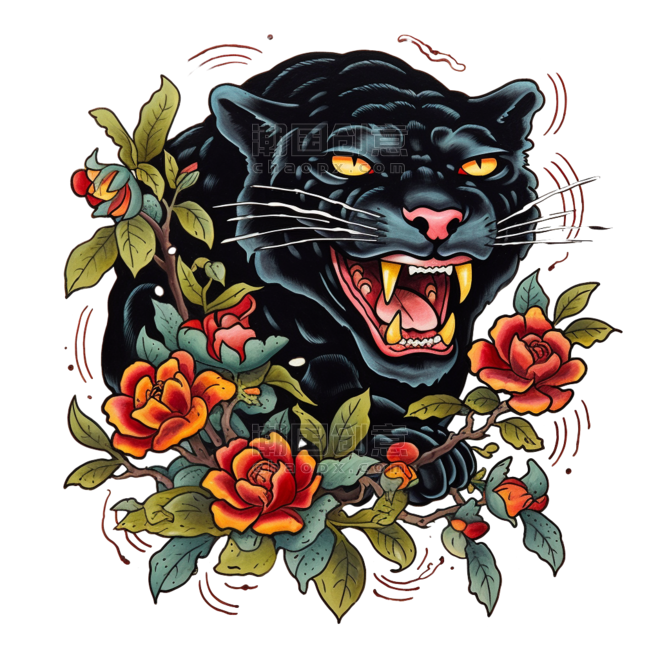 创意造型粗犷黑豹徽章头像元素立体免抠图案
