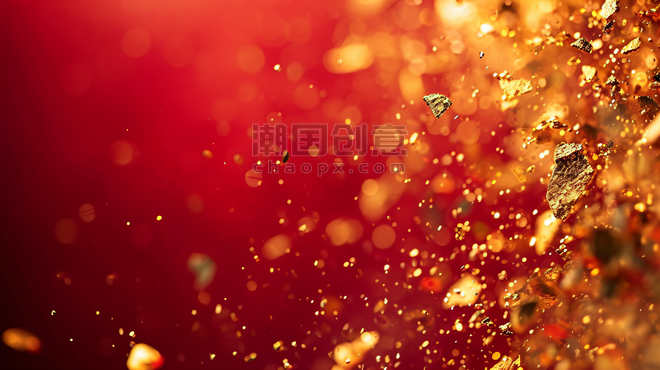 创意春节中式喜庆红色闪光金粉金波新年背景22
