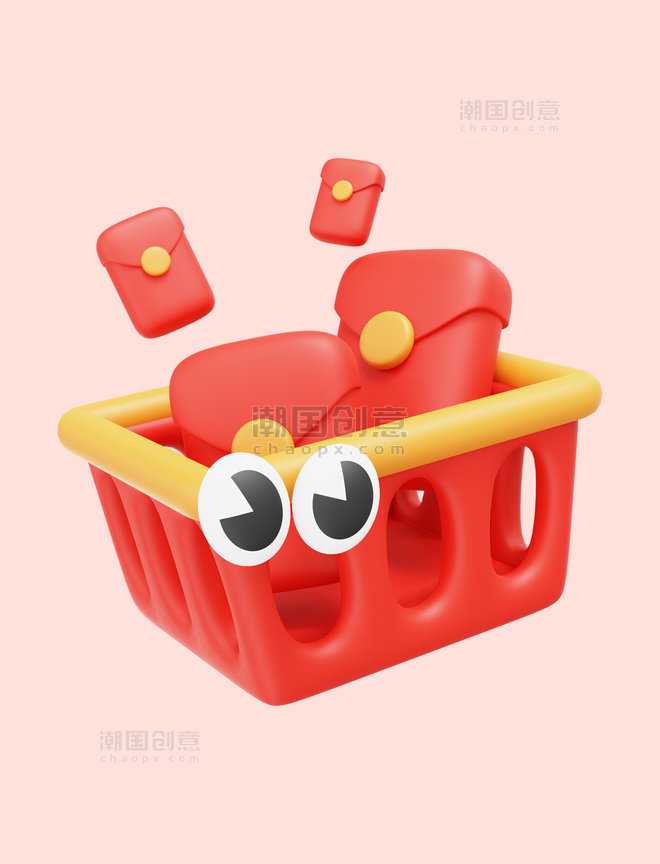 红色3D拟人购物红包元素春节