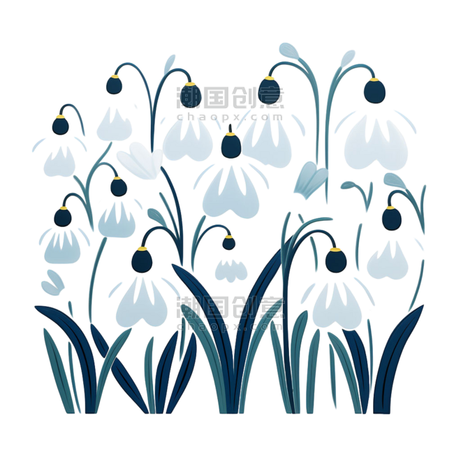 创意卡通植物花朵白色雪兰花元素免抠图案