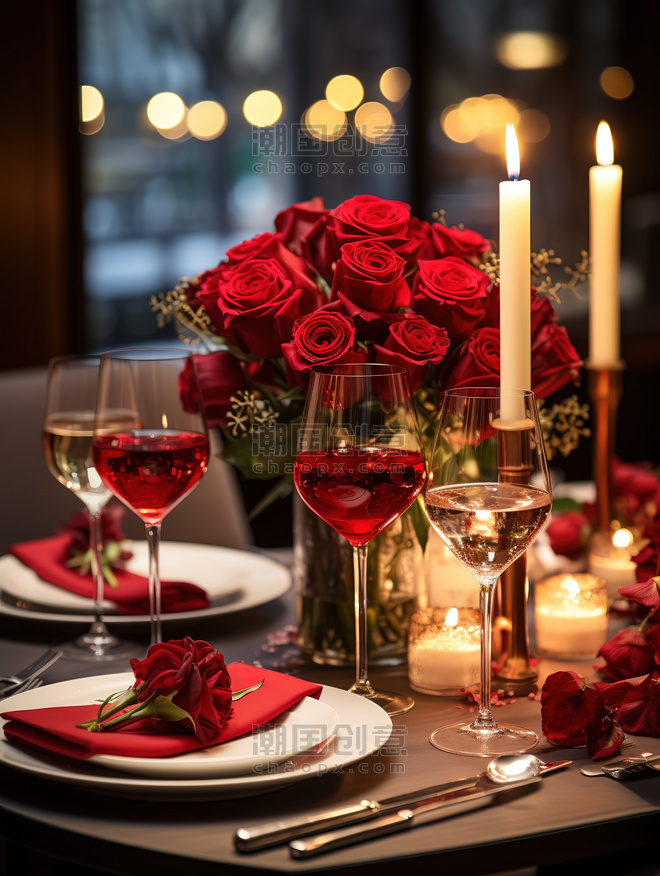 创意情人节餐厅布置玫瑰花浪漫设计约会