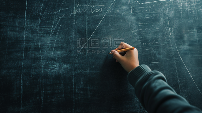 教育培训黑色黑板上手拿粉笔写字的背景图3