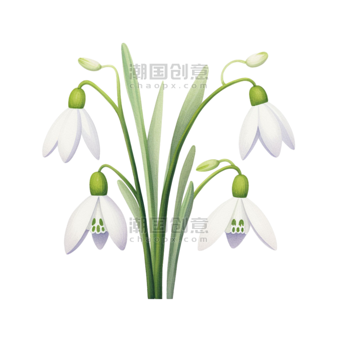 创意AICG白色雪兰花元素植物花朵免抠图案