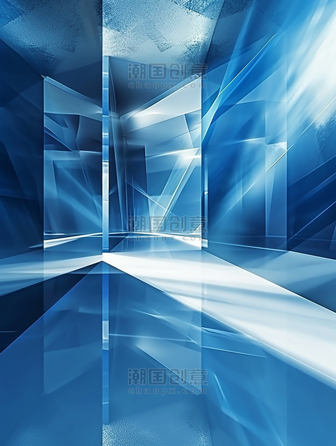 创意蓝色商务玻璃几何形状抽象技术背景