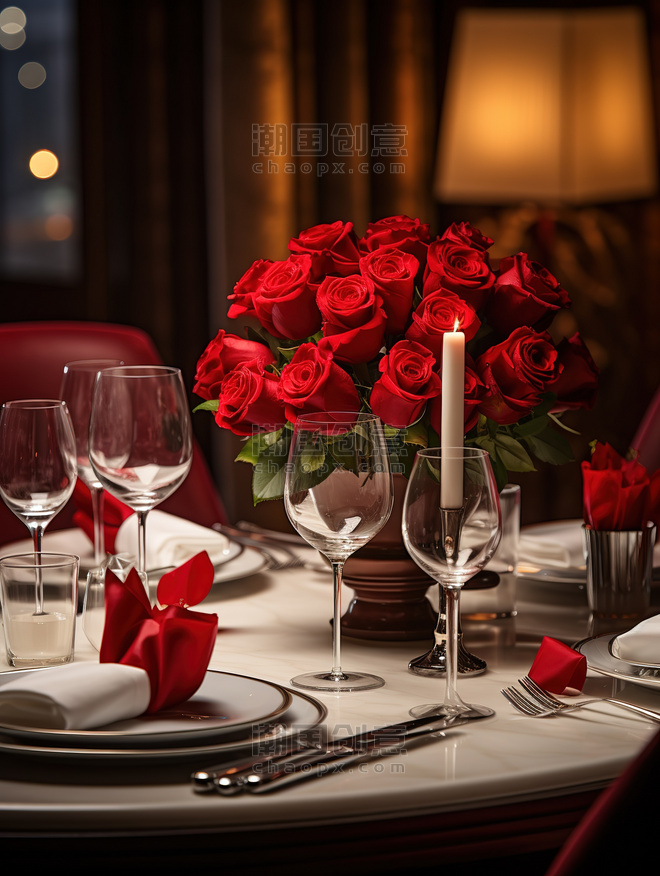 创意情人节餐厅布置玫瑰花浪漫背景
