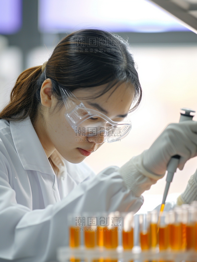 创意医学科学家和化学家在实验室使用吸管或滴管液体样品医生人像