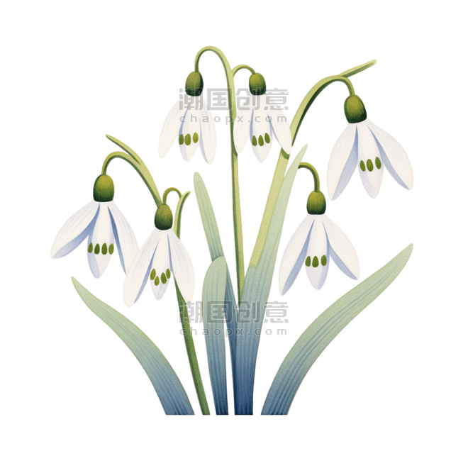 创意艺术卡通植物花朵白色雪兰花元素立体免抠图案