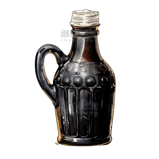 创意简约复古酒水饮料啤酒糖精玻璃瓶元素免抠图案