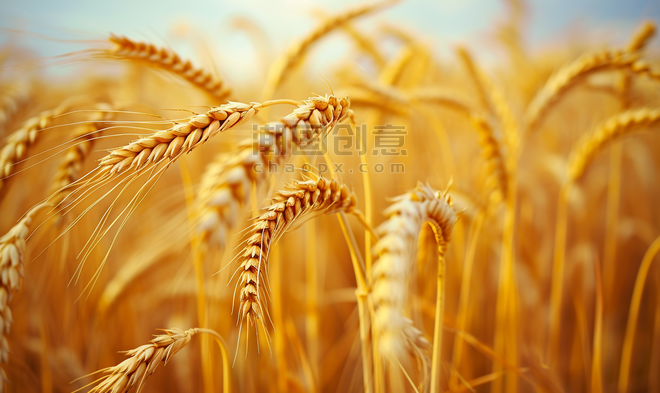 创意秋天金黄的麦穗特写丰收小麦农作物麦田耕地