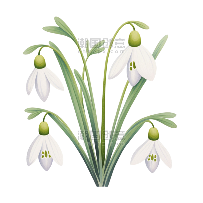 创意纹理白色雪兰花元素免抠图案植物花朵