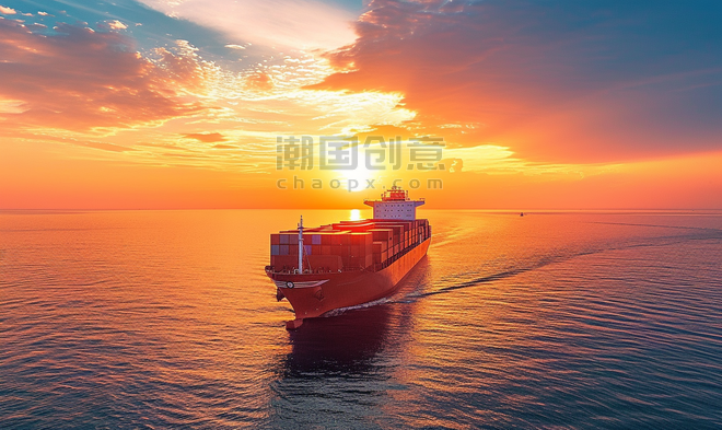 创意航运海运夕阳物流国际集装箱船舶货物货机