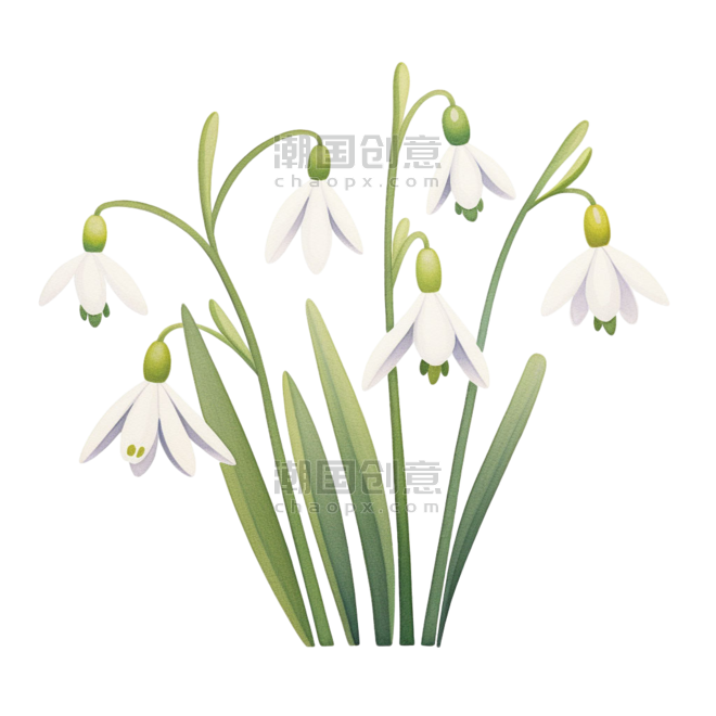 创意质感白色雪兰花卡通植物花朵元素立体免抠图案