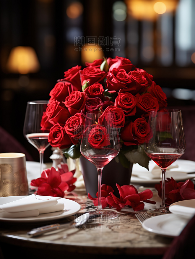 创意情人节餐厅布置玫瑰花浪漫设计图约会