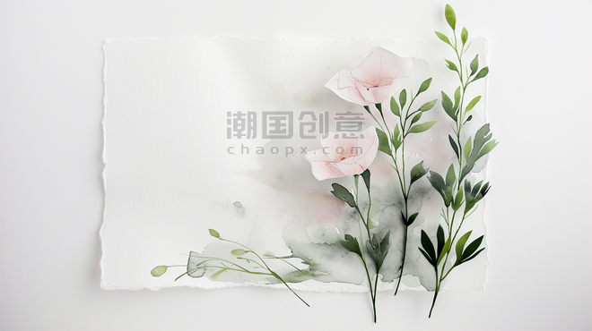 创意简约白色水彩春天植物花朵背景图6