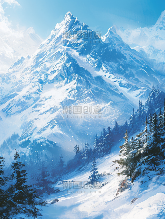 创意阿尔卑斯山风景高山雪山冬天冬季风景