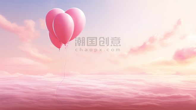 创意唯美粉色系气球七夕情人节简约背景插画26
