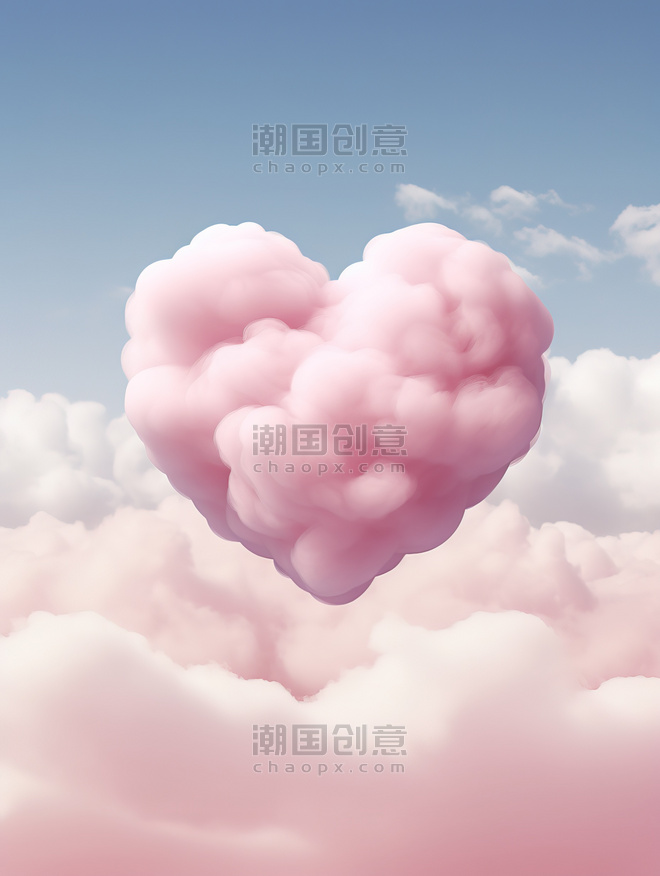 创意粉红色心形云情人节天空云朵爱心13