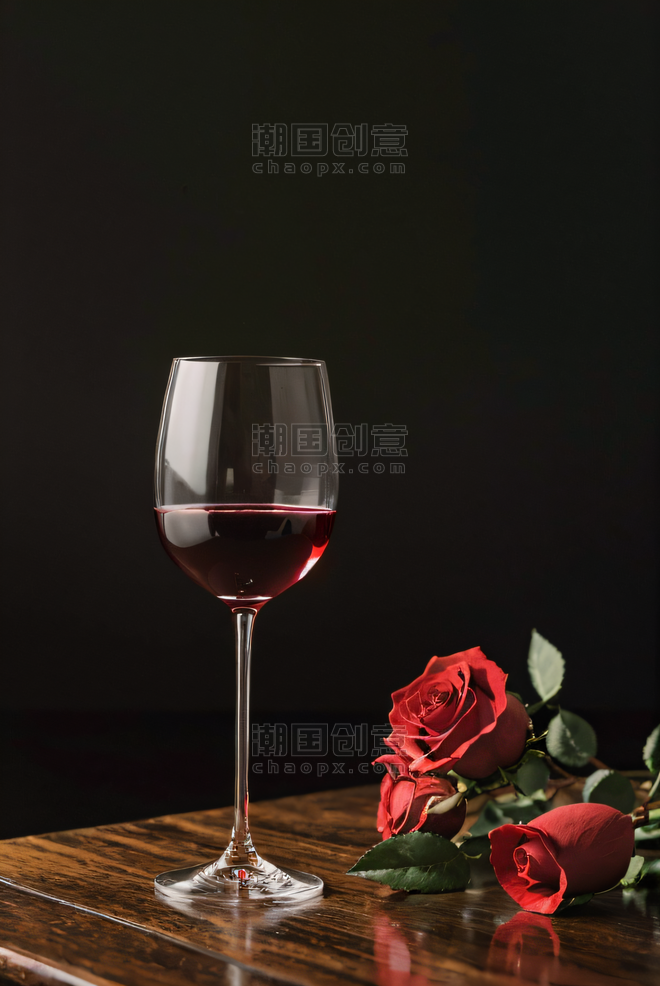 创意浪漫红酒玫瑰花情人节酒水餐饮摄影图0
