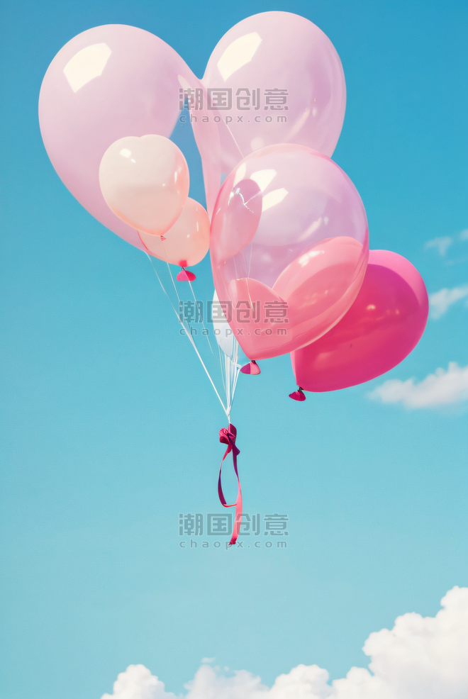 创意文艺浪漫天空粉色情人节气球摄影图