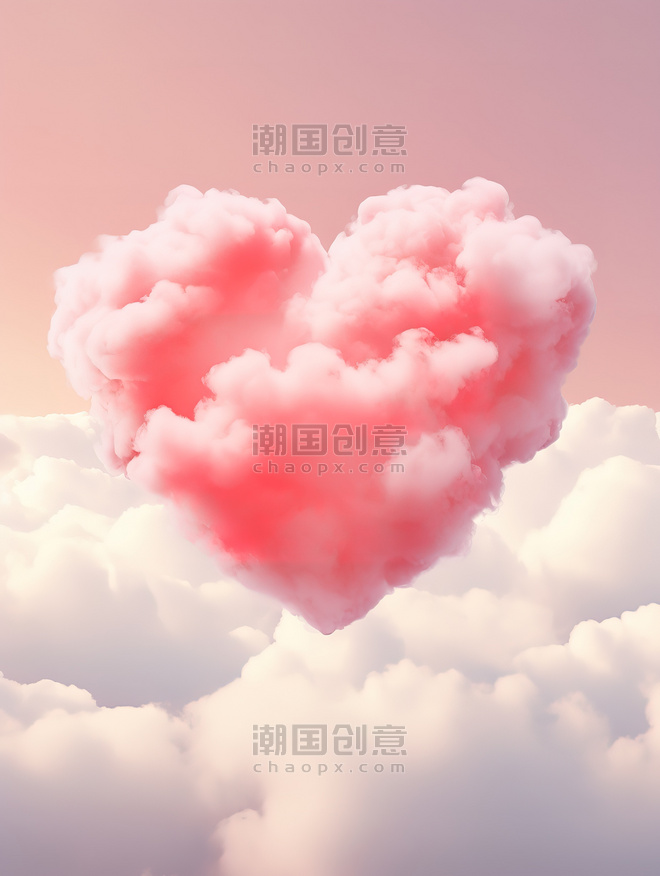 创意粉红色心形云天空云朵爱心情人节11